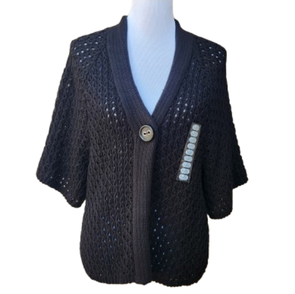 Liz Wear by Liz Claiborne Black Crochet Knit Cardigan Sweater NWT Open-Knit - Picture 1 of 13